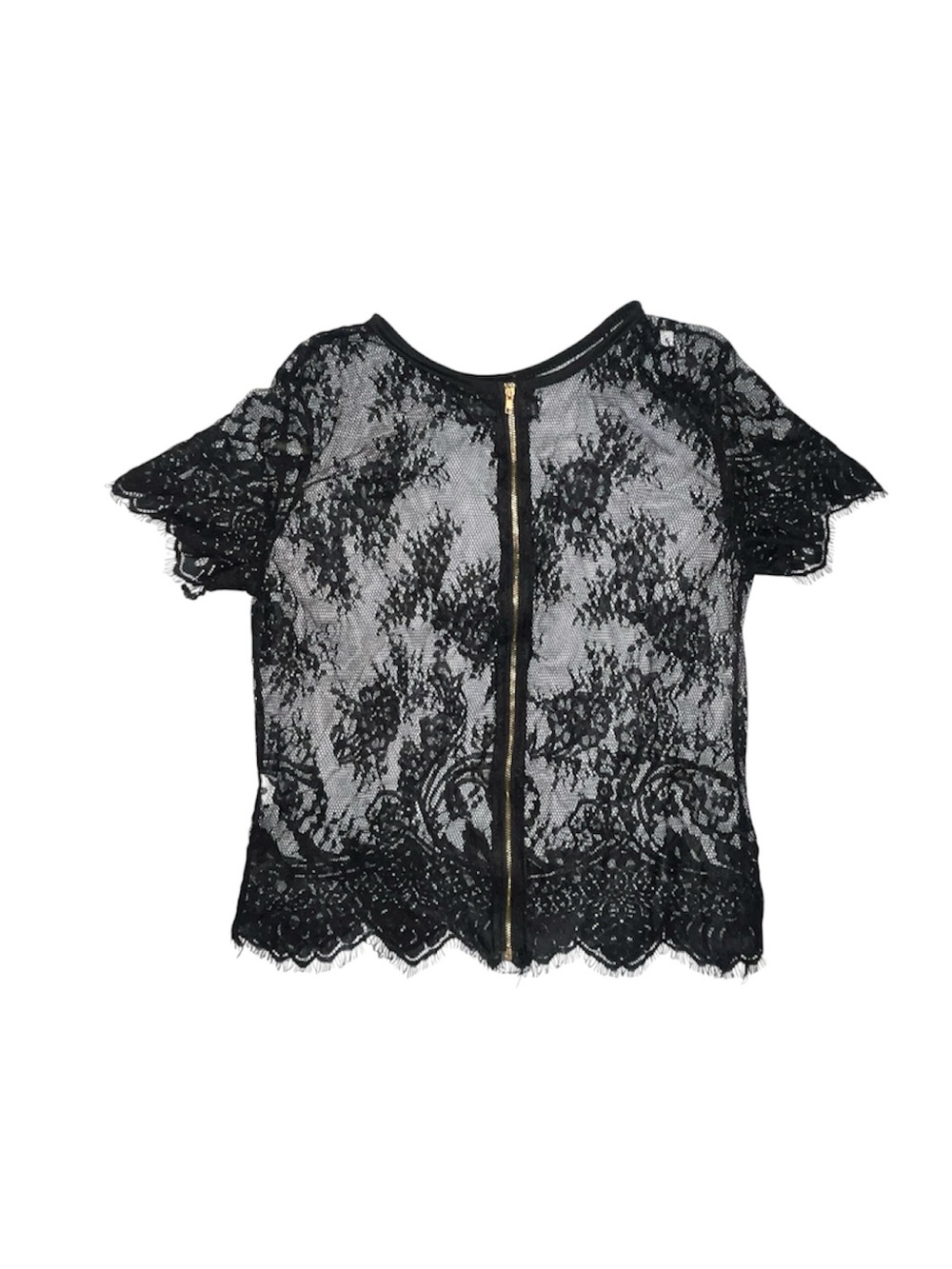 SHEIN Lace Zip Up Back Short Sleeve Shirt Black Fitted Size XL - Picture 1 of 5